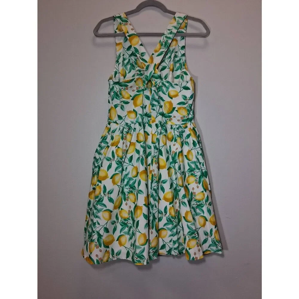 Elle womens size 12  skater dress lemons yellow sundress green - Picture 5 of 9